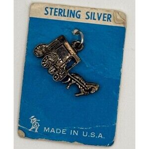 Vintage 1950 925 Sterling Silver Dangle Charm Pendant, Cart & Horse.